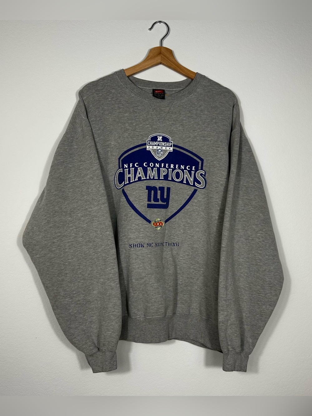 Vintage New York Giants Sweater XL Gray NFC Champions NFL Football Nike 90s